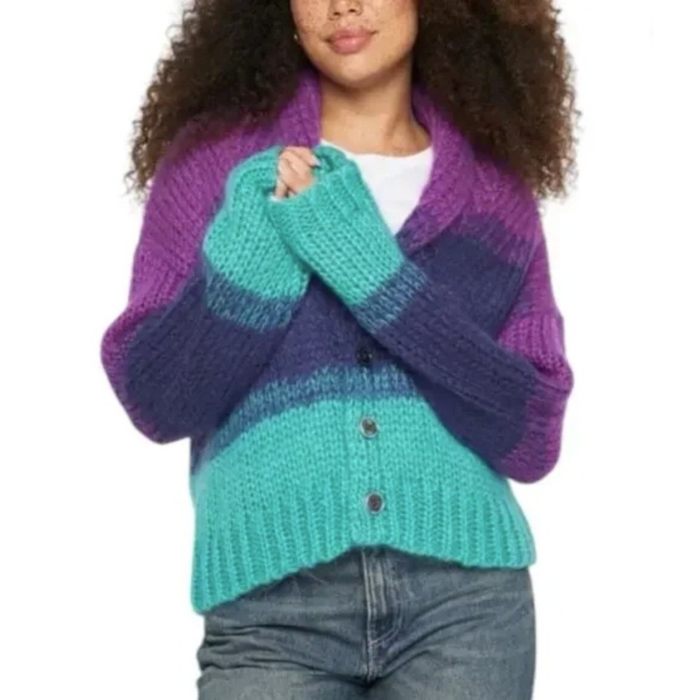 NEW Spiritual Gangster Royce Stripe Cardigan Blue Purple Small